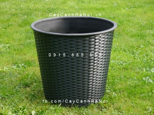 Chậu iPot đan sợi Rattan tròn tự tưới| HTTT-12