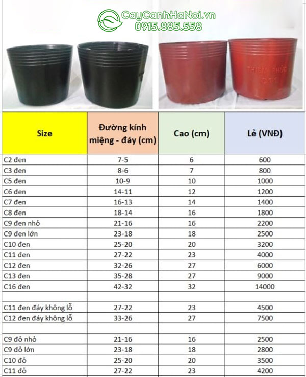 Bảng báo giá chậu nhựa mềm ươm cây