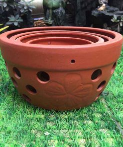 Chậu gốm tròn thấp trồng lan