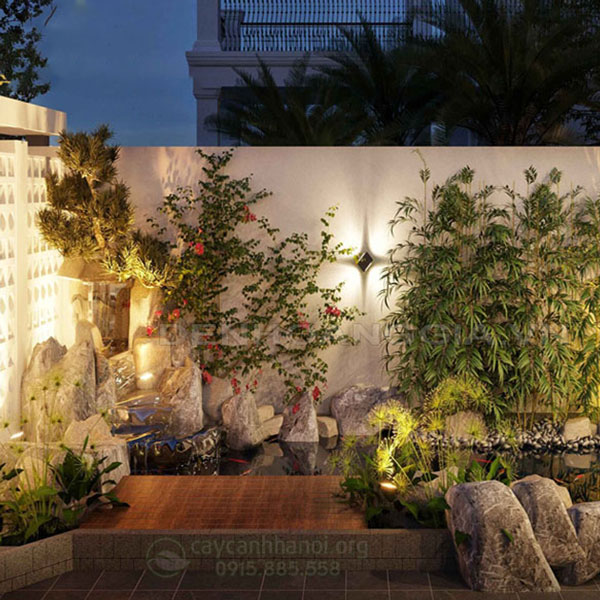 tieu-canh-thac-nuoc-san-vuon-ket-hop-den-led Thác nước tiểu cảnh sân vườn kết hợp đèn LED